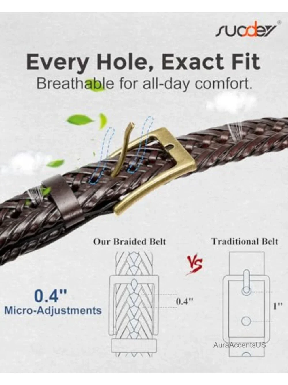 Braided Genuine Leather Belt for Men Adjustable Casual Woven Belt for Jeans
